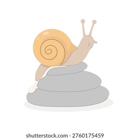 Snail on stones flat style vector illustration