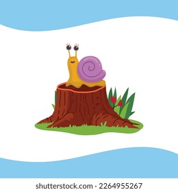 Snail on tree stump vector
