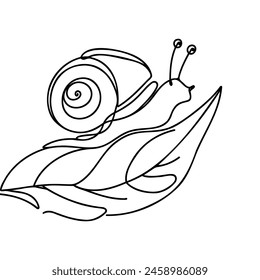 snail one line drawing of isolated vector object.