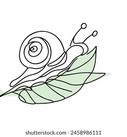 snail one line drawing of isolated vector object.