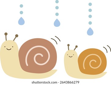 Snail parent and child rainy season rain vector illustration