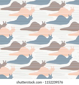 Snail Race Silhouette Seamless Vector Pattern Background, Hand Drawn Garden Animal Illustration for Nursery Room Decor, Wildlife Scrapbooking, Kids Fashion Print, Nature Blog Backgrounds, Wallpaper
