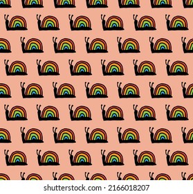 Snail rainbow summer seamless pattern
