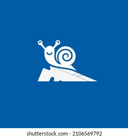 Snail and razor logo isolated on blue background. Simple flat snail shell vector pictogram.