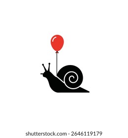 Snail with red balloon, simple minimalist design.