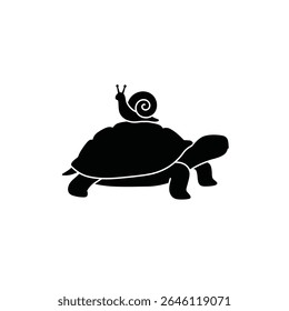 Snail riding on a tortoise shell slow travel.