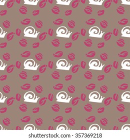 Snail and roses seamless texture. Hand drawn pattern. Ukraine
