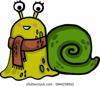 Snail with a scarf, illustration, vector on white background