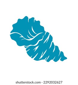 Snail sea shell. Marine underwater twisted seashell. Spiral shape. Undersea mollusc. Animal and wildlife. Blue silhouette. Vector illustration isolated on white background