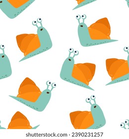 Snail seamless pattern. Vector simple design, background for kids. Hand drawn doodle.