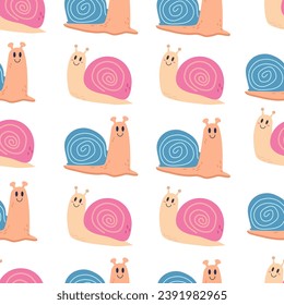 Snail seamless pattern. Vector simple design, background for kids. Hand drawn doodle.