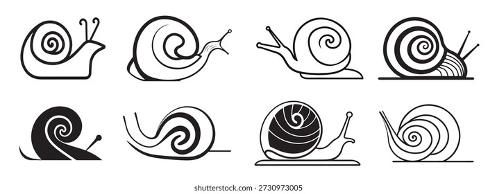 Conjunto de caracol Iconos dibujados a mano Ilustración vectorial de boceto
