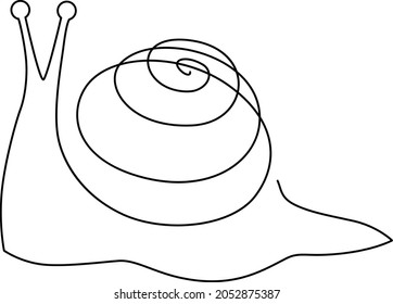 Snail with a shell. Continuous line drawing. Vector illustration. Isolated on white background