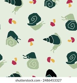 Snail Shell Fungi Vector Seamless Pattern  illustration for Print, Wallpaper, Decoration.