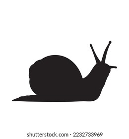 Snail from side view vector icon silhouette isolated on white background. Small animal drawing with black colored simple flat shape.