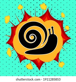 Snail sign, pop art explosion, vector illustration for design