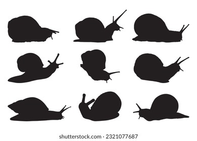 snail silhouette set collection isolated black on white background vector illustration