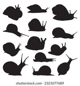 snail silhouette set collection isolated black on white background vector illustration