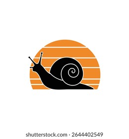 Snail silhouette sunset background minimalist design.