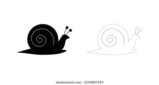 Vector de la silueta del caracol con el arte de la línea aislado en el fondo blanco.