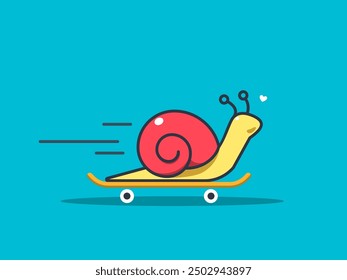 The snail with the skateboard. Isolated Vector Illustration