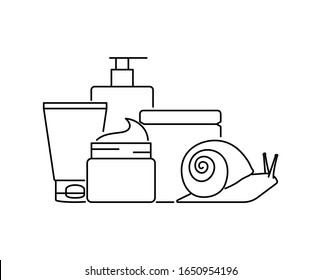 Snail skin care beauty products vector illustration