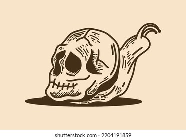 Snail With Skull Vintage Retro Line Art Design