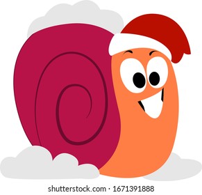 Caracol en la nieve, ilustración, vector sobre fondo blanco.
