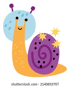 Snail in space helmet. Cute baby astronaut mascot