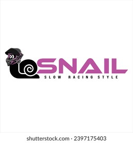 Logo für eine Schneckenschnecke mit langsamem Rennen, Logo einer Schnecke mit einem Helm