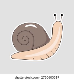 Snail sticker with a brown shell and friendly expression. Perfect for children's educational materials, nature-themed crafts, and slow-living lifestyle designs