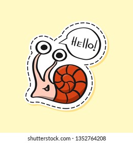 Snail sticker. Funny emoji. Nature character. Cartoon. Icon, element, design, card, gift, textile, logo. Hello!