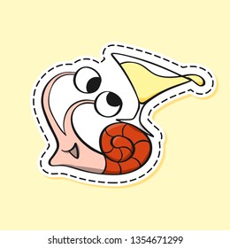 Snail sticker. Funny emoji. Nature character. Cartoon. Icon, element, design, card, gift, textile, logo. Drink, martini, champagne, alcohol, satisfied, entertainment, recreation