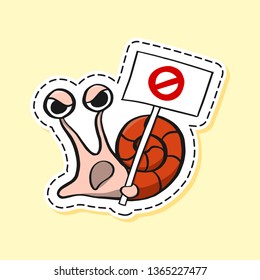 Snail sticker. Funny emoji. Nature character. Cartoon. Icon, element, design, card, gift, textile, logo. Stop, scream, board, no, disagreement