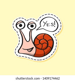 Snail sticker. Funny emoji. Nature character. Cartoon. Icon, element, design, card, gift, textile, logo. Yes, agree, smile, consent