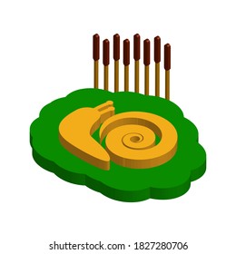 Snail in a swamp on a white background, isometric image, sign for design, vector