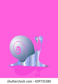 Snail symbol of creativity and art on a pink background in the style of cartoon