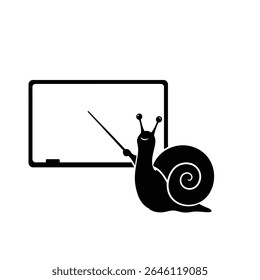 Snail teacher giving lesson on whiteboard.