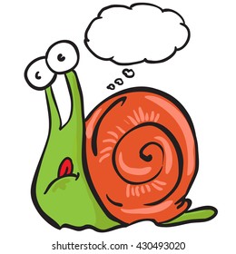 Schnecke mit Gedankenblase-Cartoon