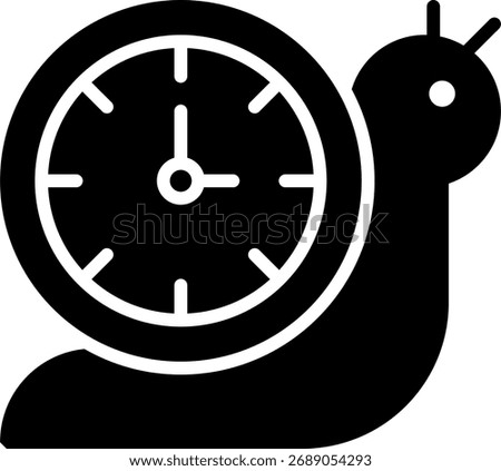 Snail time vector illustration, slow progress and procrastination concept, work delay and frustration design. Glyph Icon