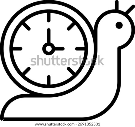 Snail time vector illustration, slow progress and procrastination concept, work delay and frustration design. Line Icon