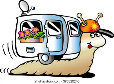snail with travel trailer