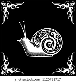 Snail Tribal Tattoo With Corner Vector Art Illustration