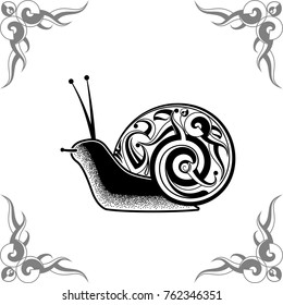 Snail Tribal Tattoo With Corner Vector Art Illustration