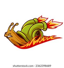 Snail with turbos speed logo mascot illustration