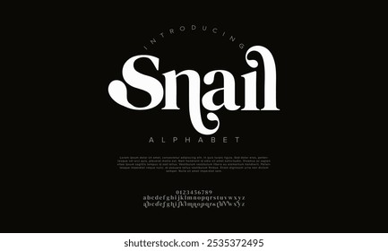 Snail typography beauty fashion elegant minimalist serif italic fonts decorative wedding vintage retro logos. Minimal luxury font alphabet logo. Vector illustration