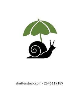 Caracol sob guarda-chuva verde lenta proteção.