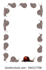 snail vector frame. realistic snail and snails silhouette