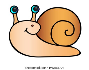Caracol - imagen vectorial a todo color para las impresiones infantiles y los libros. Una concha con un caracol lindo, sonriente. Alarma en el caparazón