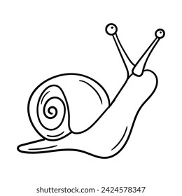 Icono de vector de caracol en estilo doodle. Símbolo en diseño simple. Objeto de dibujos animados dibujado a mano aislado sobre fondo blanco.